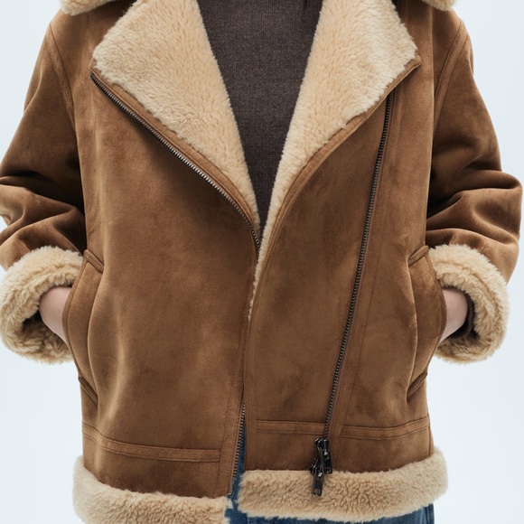 Mango Jackets & Blazers - Mango Brown Teddy Shearling Jacket with Cream Lining